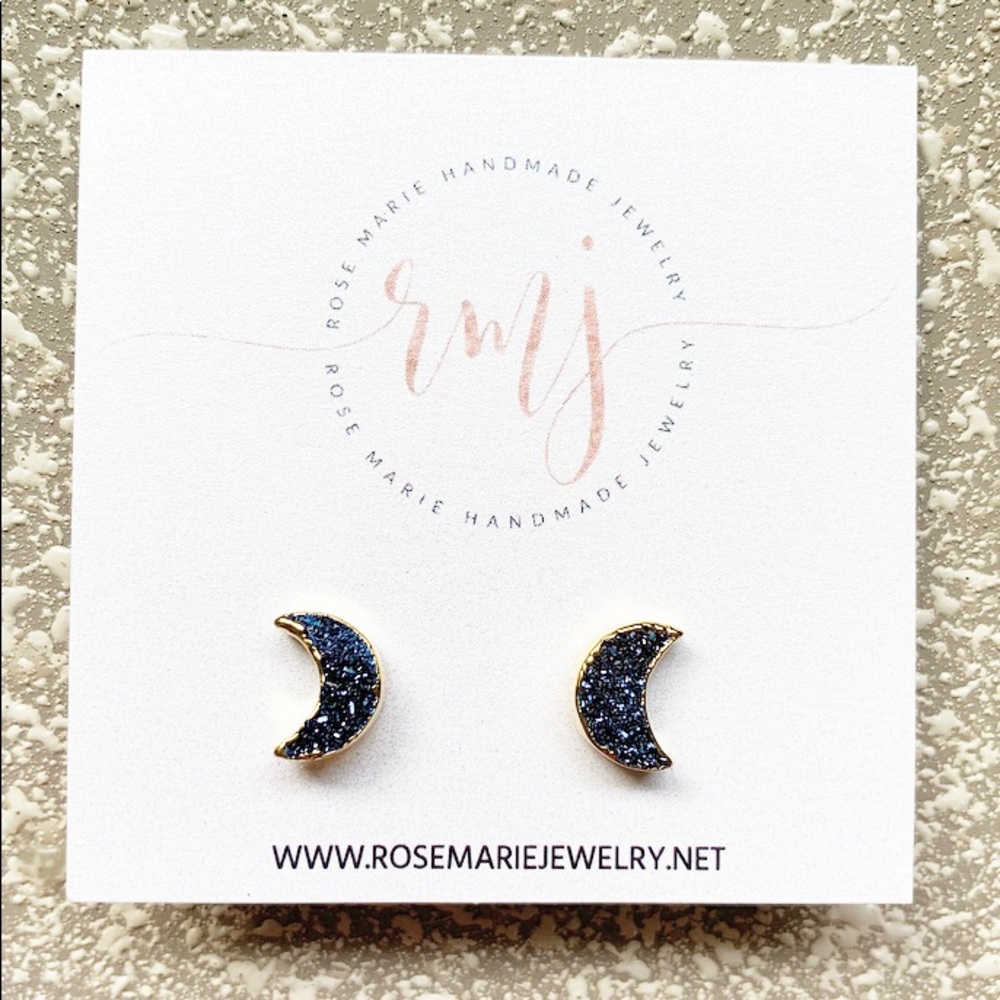 Cobalt Druzy Moon Studs